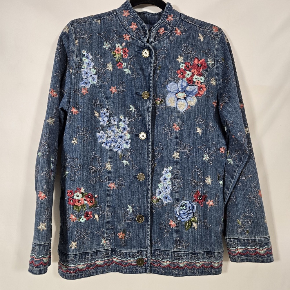 Denim & Co. Cotton Blend Lined Embroidered Jacket X-Small